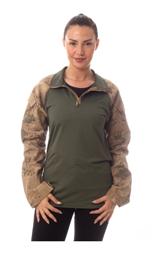 Jandarma Kamuflaj Renkli Uzun Kollu Taktik Operasyon Likrali Airsoft Combat Tisort