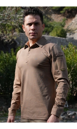 jandarma kum beji renkli beldaran model cepli uzun kollu polo yakali dugmeli operasyon taktik tisort