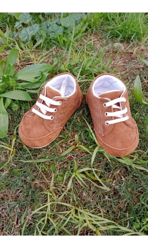 kahve renkli ici pamuklu organik cocuk bebek ilkadim bagcikli patik sneaker casual ayakkabi