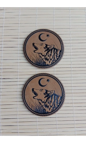 kahverengi zemin siyah islemeli kurtbasli gogus arma patch pec