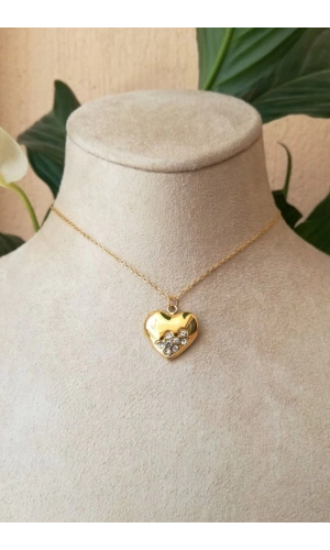 kalp tasarim ince gold zincirli altin renkli zirkon tasli kaliteli paslanmaz celik kolye stainless stell
