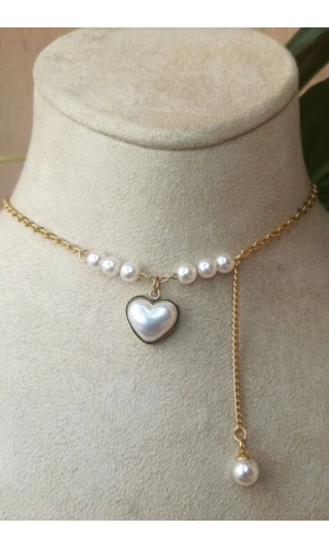 kalpli tasarim ince gold zincirli beyaz incili tasli altin renkli kaliteli paslanmaz celik kolye stainless stell