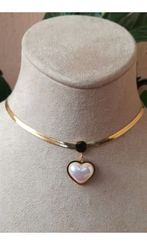 kalpli tasarim italyan zincirli beyaz incili tasli altin renkli kaliteli paslanmaz celik kolye stainless stell