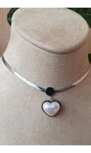 kalpli tasarim italyan zincirli beyaz incili tasli gumus renkli kaliteli paslanmaz celik kolye stainless stell