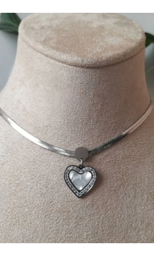 kalpli tasarim italyan zincirli beyaz sedef tasli gumus renkli kaliteli paslanmaz celik kolye stainless stell