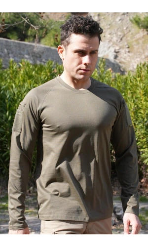 kara kuvvetleri haki renkli beldaran model cepli uzun kollu bisiklet yakali operasyon taktik tisort