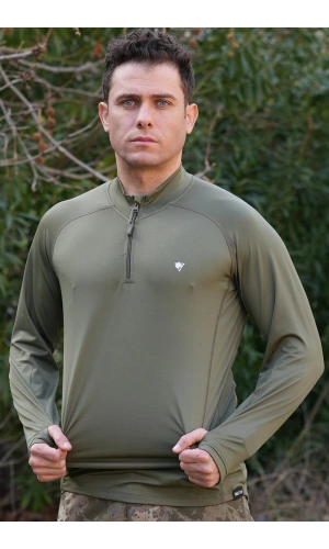 kara kuvvetleri haki renkli uzun kollu ceyrek fermuarli esnek ic katman operasyon taktik combat sweatshirt