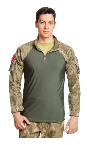 Kara Kuvvetleri Kamuflaj Renkli Uzun Kollu Taktik Likrali Operasyon Combat Tisort