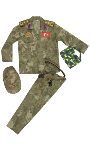 Kara Kuvvetleri Kamuflaj Renkli Uzun Kollu Yarbay Komando Fularli Karaci Cocuk Kostum Takim