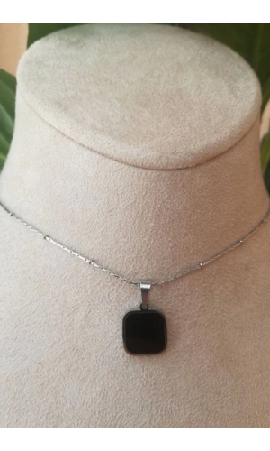 kare tasarim ince silver zincirli gumus renkli akik tasli kaliteli paslanmaz celik kolye stainless stell