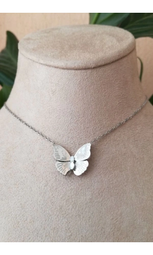 kelebekli tasarim ince silver zincirli gumus renkli kaliteli paslanmaz celik kolye stainless stell