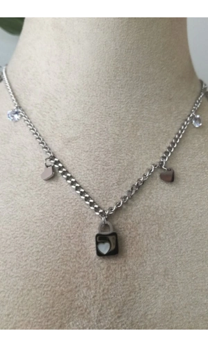 kilit kalpler tasarim kalin orme silver zincirli gumus renkli zirkon tasli kaliteli paslanmaz celik kolye stainless stell