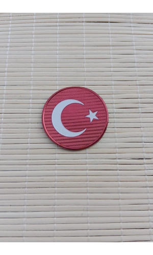 kirmizi ayyildiz bayrakli tpu 3d termoplastik yuvarlak kirmizi zemin arma patch pec