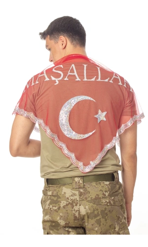 Kirmizi Beyaz Ayyildiz Masallah Yazılı Pul islemeli Asker Ugurlama Sali