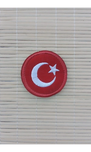 kirmizi kadife yuvarlak zemin ayyildiz nakis islemeli arma patch pec