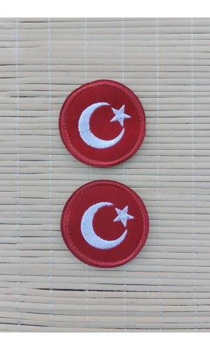 kirmizi kadife yuvarlak zemin ayyildiz nakis islemeli arma pec patch