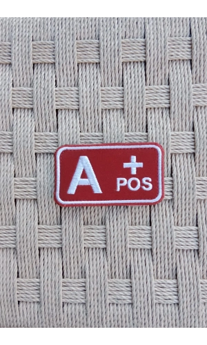 kirmizi kadife zemin beyaz nakis islemeli A + pos kan gruplu arma patch pec