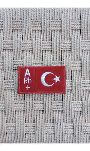 kirmizi kadife zemin beyaz nakis islemeli A rh + kan gruplu pec arma patch