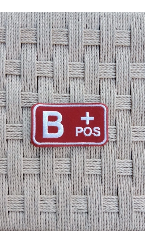 kirmizi kadife zemin beyaz nakis islemeli B + pos kan gruplu arma patch pec