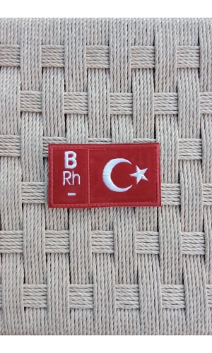 Kırmızı Kadife Zemin Beyaz Nakış işlemeli B Rh - Kan Gruplu Arma Patch Peç
