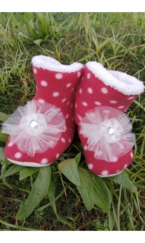 kirmizi renkli dantelli beyaz tasli cicekli model ici pamuklu organik hafif taban ortopedik cocuk bebek ilkadim patik panduf