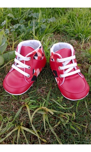 kirmizi renkli ici pamuklu organik cocuk bebek ilkadim bagcikli patik sneaker casual ayakkabi