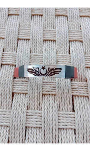 Kirmizi Renkli Pilot Brovesi Siluetli Hakiki Deri Hediyelik Bileklik