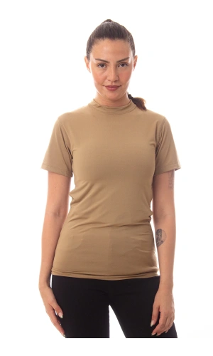 Kisa Kollu Kum Beji Renkli Yuvarlak Yakali Microfiber Nano Thermal iclik Tisort