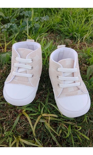 krem renkli ici pamuklu organik cocuk bebek ilkadim bagcikli patik sneaker casual ayakkabi