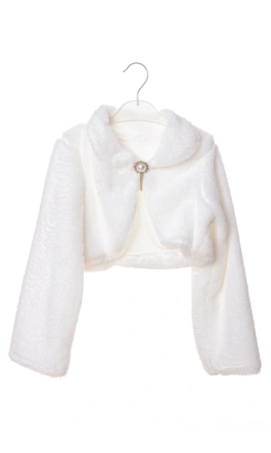 krem renkli uzun kollu pamuklu kiz cocuk bolero yelek