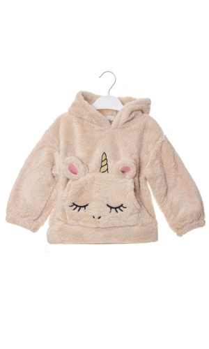 kum renkli unicorn nakisli cepli kaliteli organik uzun kollu kapusonlu sweatshirt kiyafet