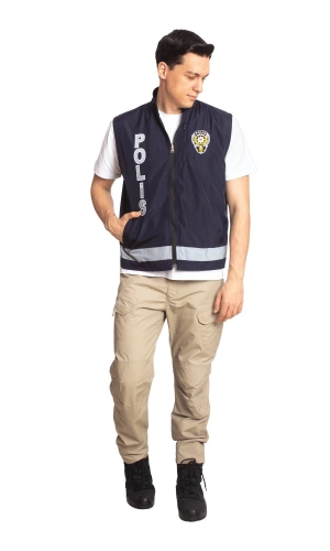 lacivert renkli cift tarafli polis emniyet mensubu reflektorlu polis gorev yelek