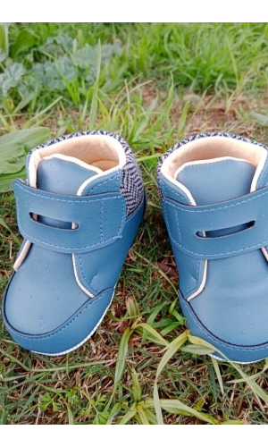 lacivert renkli ici pamuklu cirtli bantli kapamali organik unisex cocuk bebek ilkadim patik ayakkabi