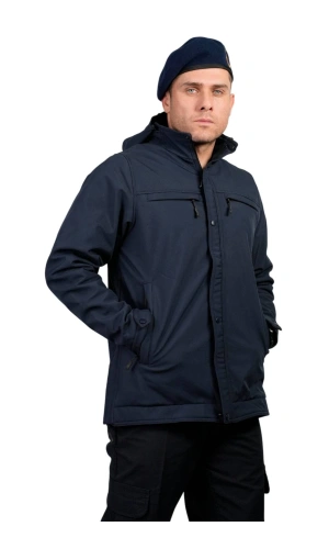 lacivert renkli jandarma asayis 5 cepli uzun kollu soguk gecirmez softshell kapusonlu taktik mont