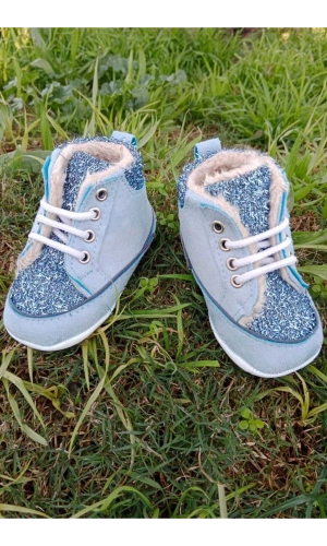 mavi renkli ici polarli organik ortopedik cocuk bebek ilkadim bagcikli patik kanvas sneaker casual ayakkabi