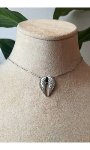 melek kanat tasarim ince silver zincirli gumus renkli zirkon tasli kaliteli paslanmaz celik kolye stainless stell