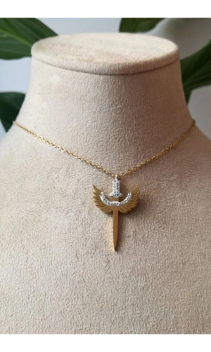 mikail melek kanat tasarim ince gold zincirli altin renkli zirkon tasli kaliteli paslanmaz celik kolye stainless stell