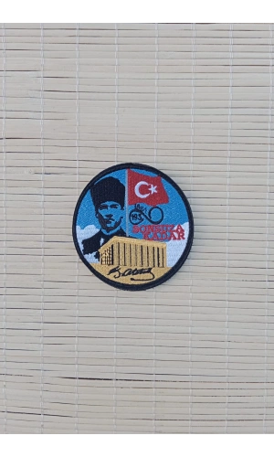 mustafa kemal ataturk resimli imzali sonsuza kadar yazili anitkabir nakis islemeli dalgalanan bayrak arma patch pec