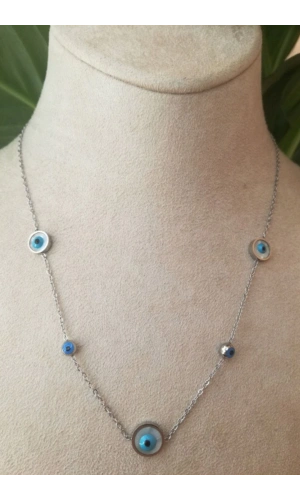 nazar boncuklu goz tasarim ince silver zincirli gumus renkli kaliteli paslanmaz celik kolye stainless stell