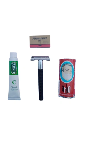 Orak Plastik Sapli Tras Makinasi Perma Sharp Yaprak Jilet Arko Berber Tras Sabunu Arko Nem Klasik cilt besleyici Yagli Krem 20 cc Tras Seti