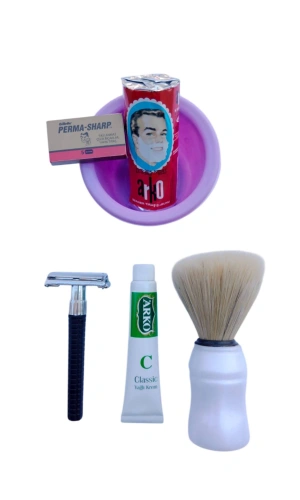 Orak Plastik Sapli Tras Makinasi Perma Sharp Yaprak Jilet Arko Berber Tras Sabunu Sakal Fircasi Plastik Tras Tasi Arko Nem Klasik cilt besleyici Yagli Krem 20 cc Tras Seti