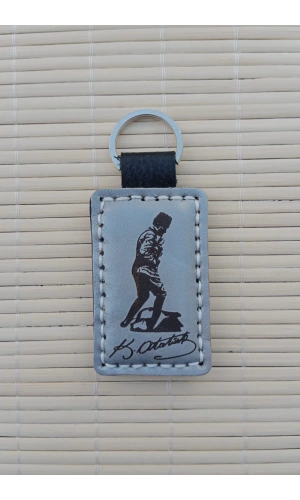 ozel Tasarim Ataturk Siluetli imza Hakiki Deri Hediyelik Anahtarlik