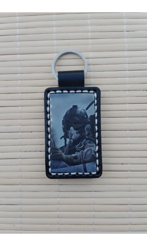 ozel Tasarim F-4 Phantom Pilot Siluetli Hakiki Deri Hediyelik Anahtarlik