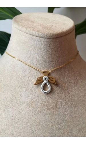 ozel tasarim ince gold zincirli altin renkli zirkon tasli kaliteli paslanmaz celik kolye stainless stell