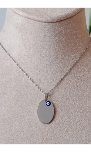 ozel tasarim ince silver zincirli nazar boncuklu gumus renkli kaliteli paslanmaz celik kolye stainless stell