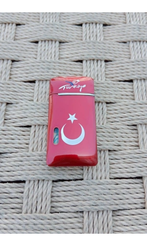 Ozel Tasarim Kirmizi Renkli Turkiye Yazili Bayrak Desenli Manyetolu Cakmak