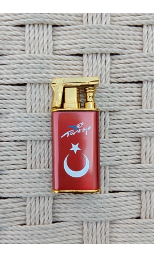 Ozel Tasarim Kirmizi Renkli Turkiye Yazili Tabanca Baslikli Cift Alevli Manyetolu Torch Cakmak