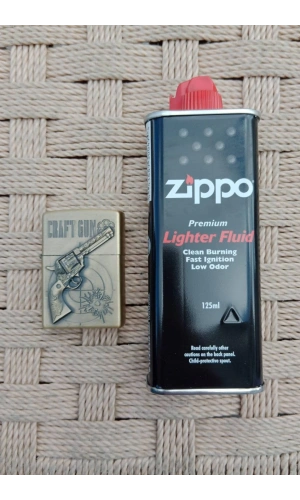 Ozel Tasarim Sari renkli 38 lik Tabanca kabartmali Craft Gun yazili premium zippo Cakmak