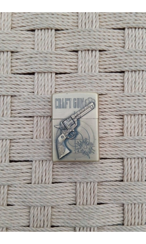 Ozel Tasarim Sari renkli 38 lik Tabanca kabartmali Craft Gun yazili zippo Cakmak