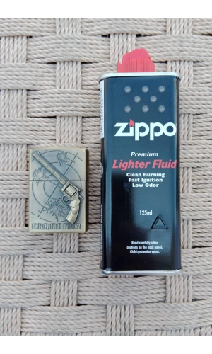 Ozel Tasarim Sari renkli 45 lik Tabanca kabartmali Craft Gun yazili premium zippo Cakmak